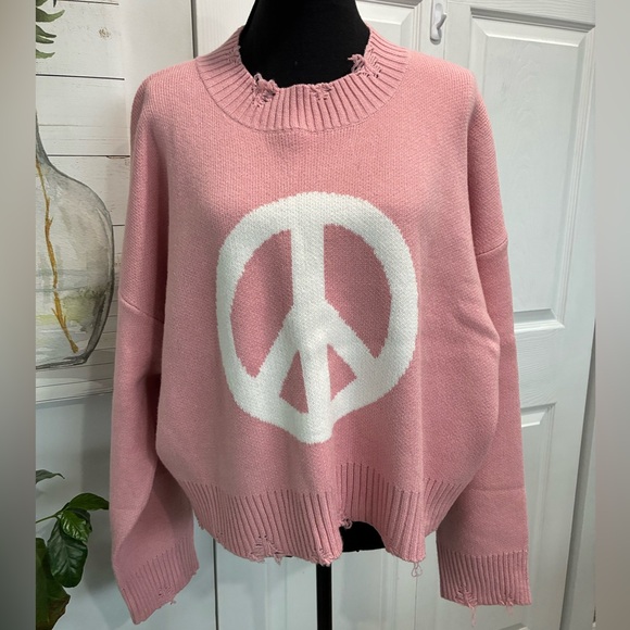 POL Sweaters - POL Pink Peace Sign Crew Neck Sweater. NWOT